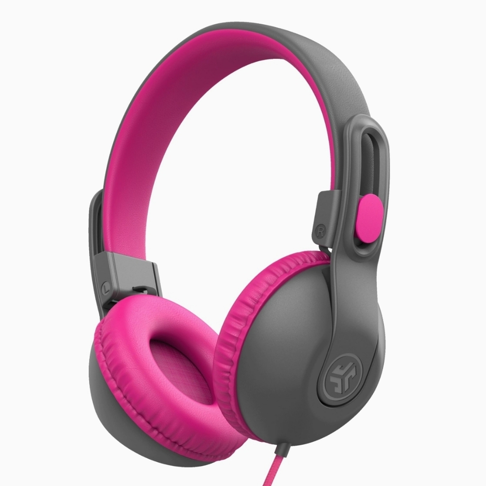 JLab JBuddies Studio 2 On-Ear Kids Wired Headphones, Grey/Pink, Kid Safe, - Picture 2 of 7